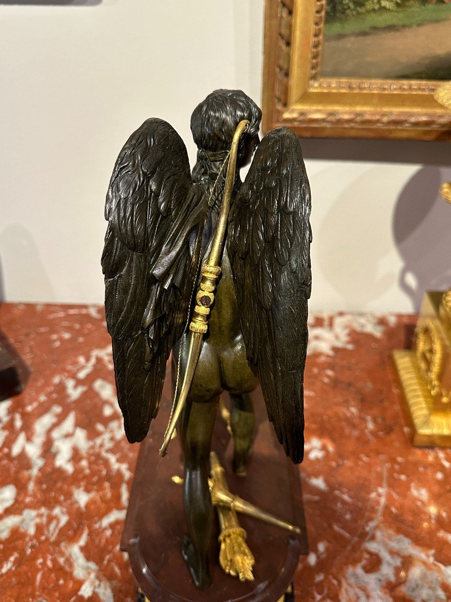 Empire Period Sculpture "l'arrotino" In Patinated Bronze, Gilt Bronze And Marble 19th Century-photo-7