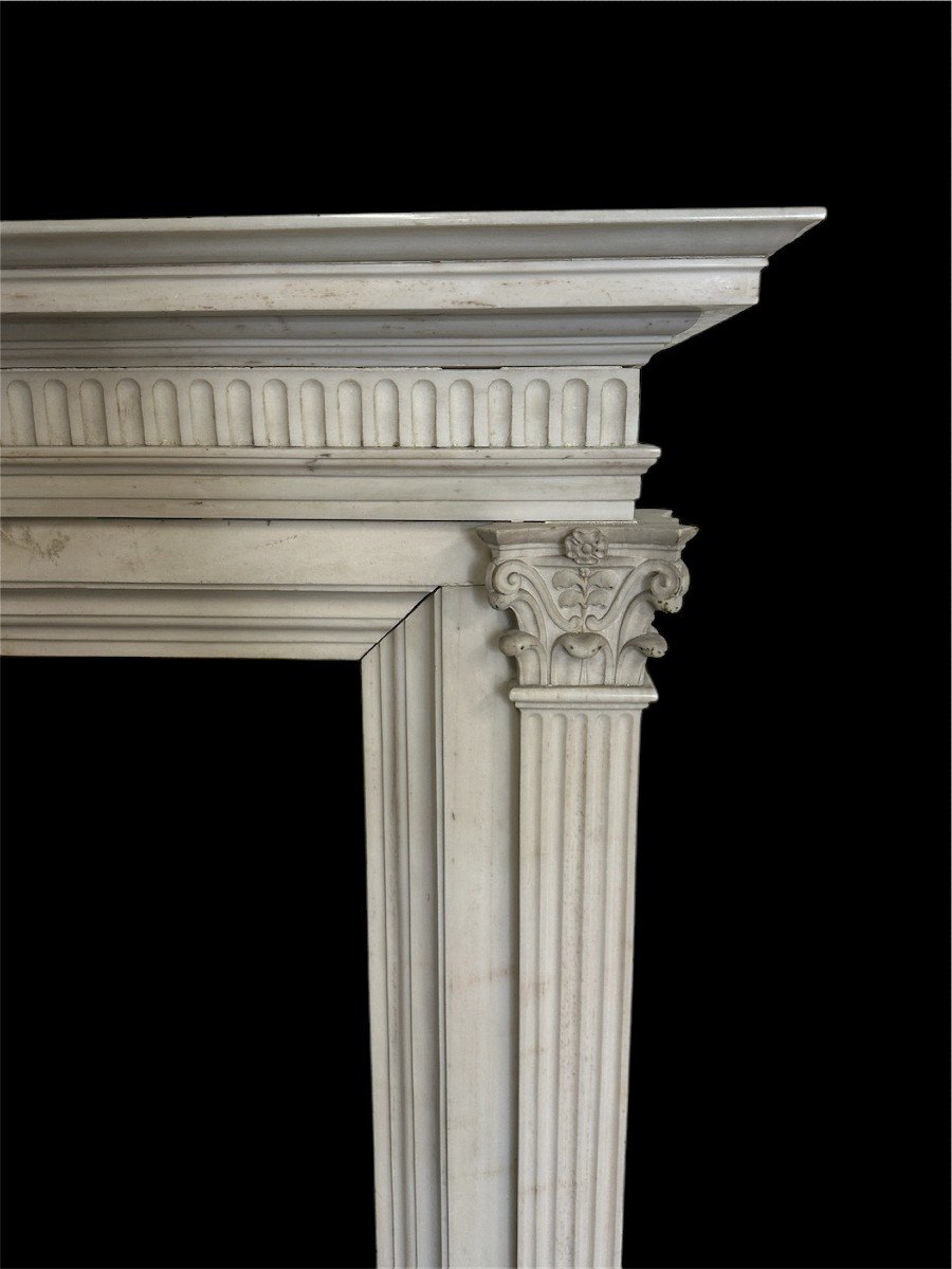 Large White Carrara Marble Fireplace, Circa 1830-photo-3