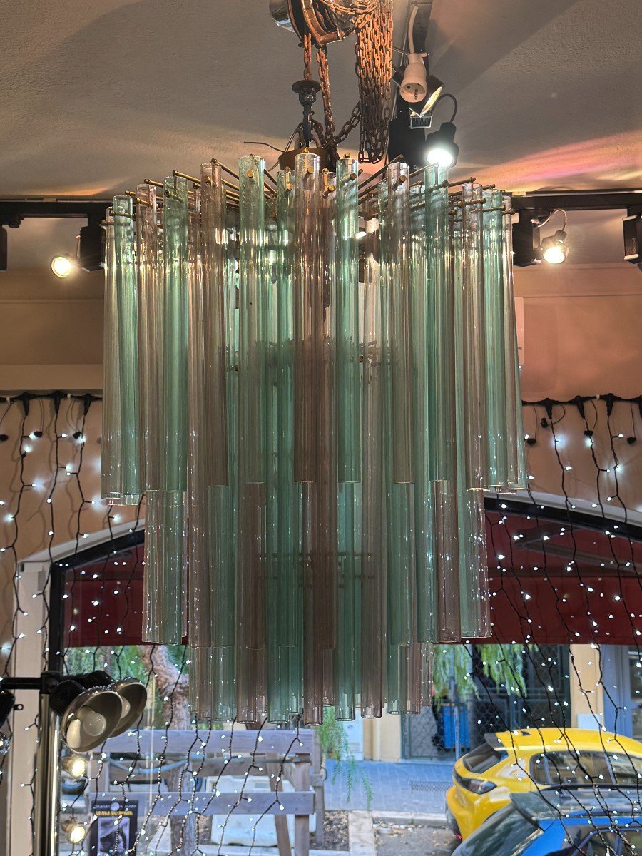 Venini - Chandelier With Colored Glass Tubes, 1960s-photo-2