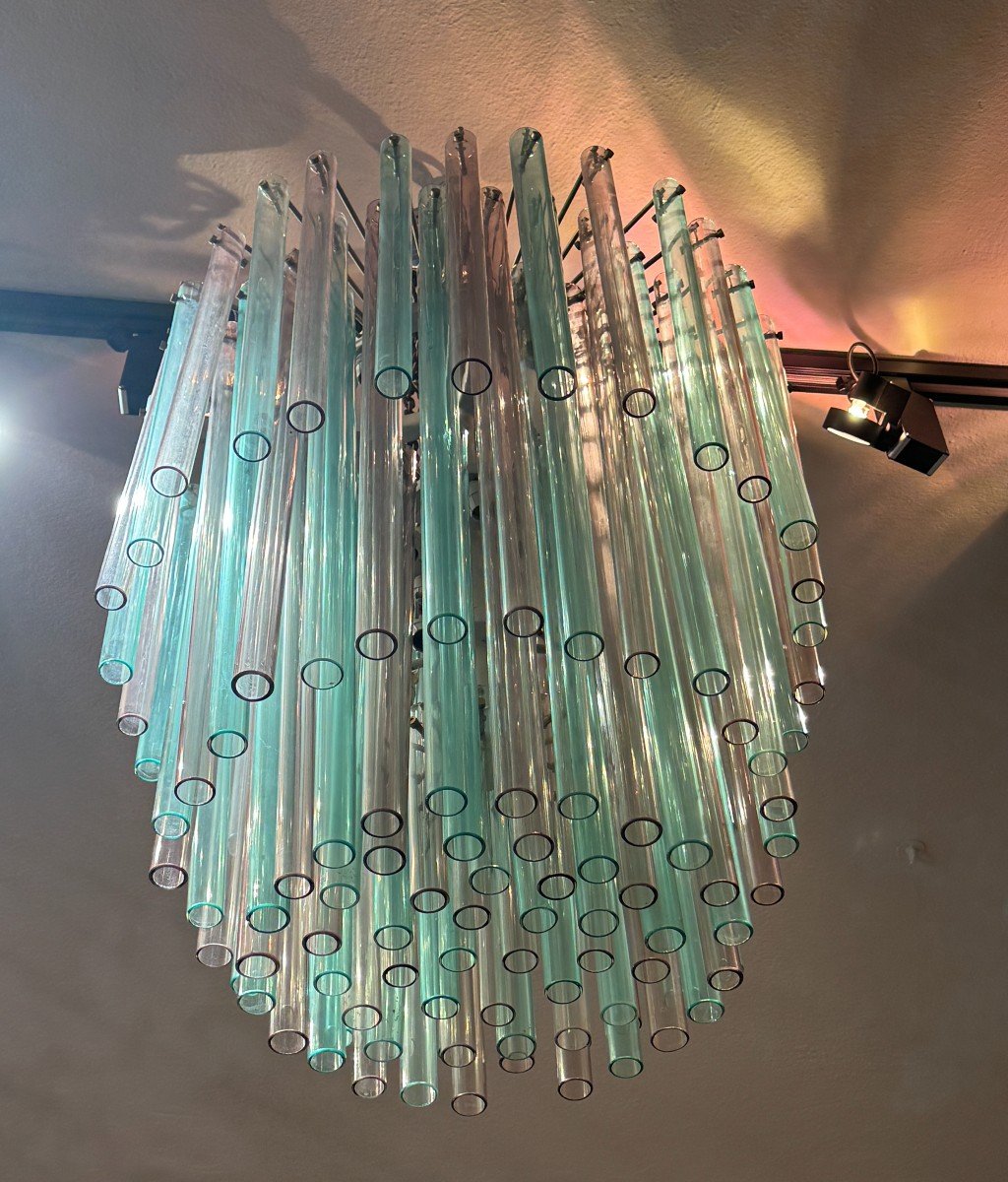 Venini - Chandelier With Colored Glass Tubes, 1960s-photo-3