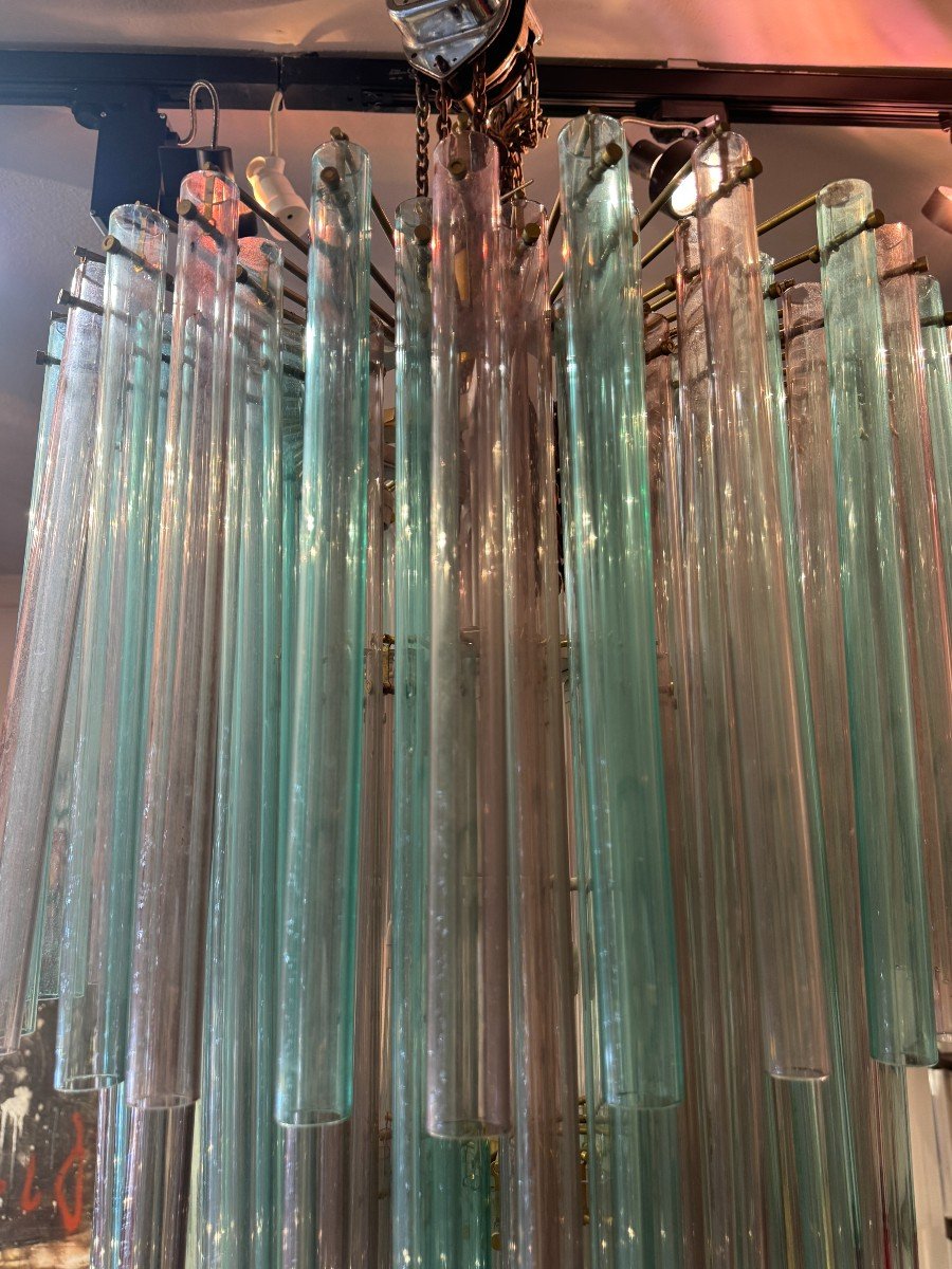 Venini - Chandelier With Colored Glass Tubes, 1960s-photo-2