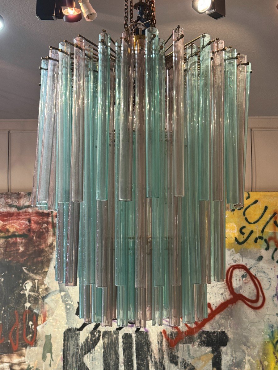 Venini - Chandelier With Colored Glass Tubes, 1960s
