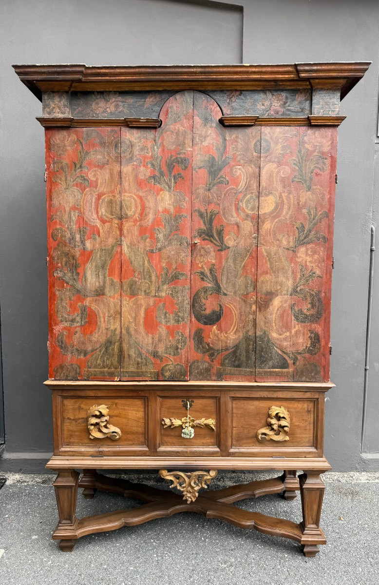 Cabinet Or Display Cabinet In Lacquered Wood And Natural Wood, 18th Century-photo-2