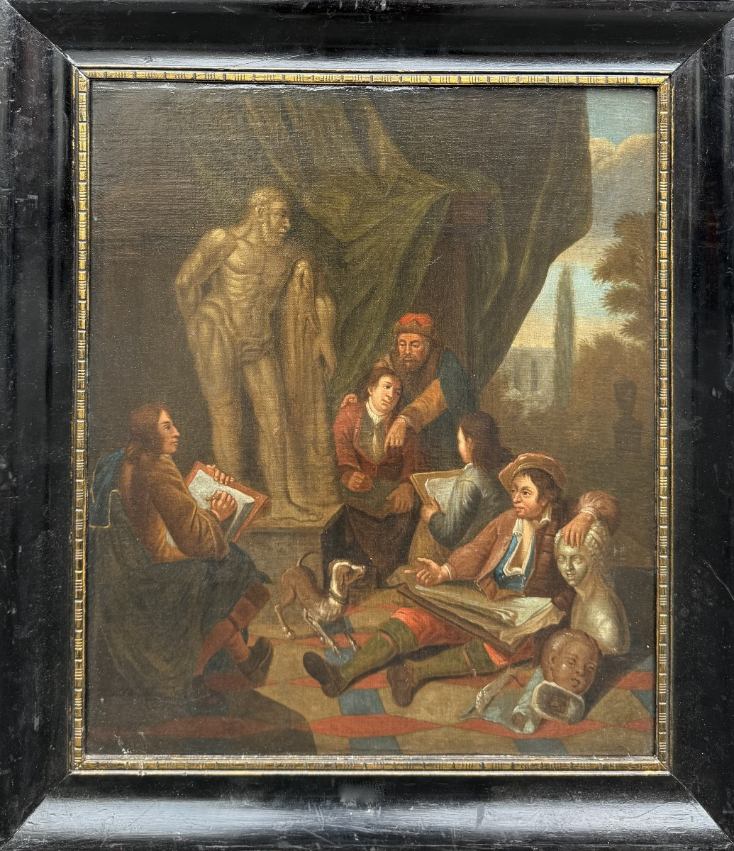 Att. à Thomas Gérard (1663-1720) Hst " Le Cours De Dessin" Fin XVIIème Siècle