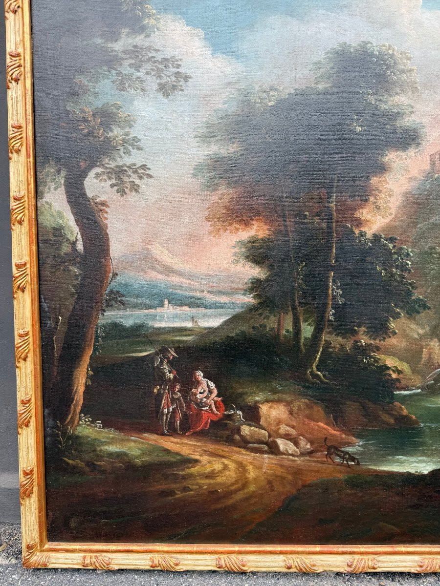 Att. à V. A. Cignaroli (turin,1730-1800) Hst "paysage Animé à La Cascade" XVIII° Siècle-photo-1