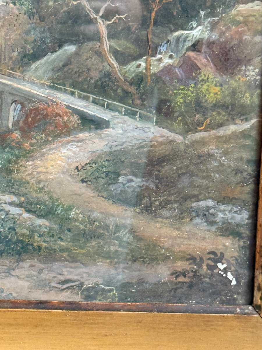Gouache "paysage Animé à la rivière" XVIII° Siècle-photo-4