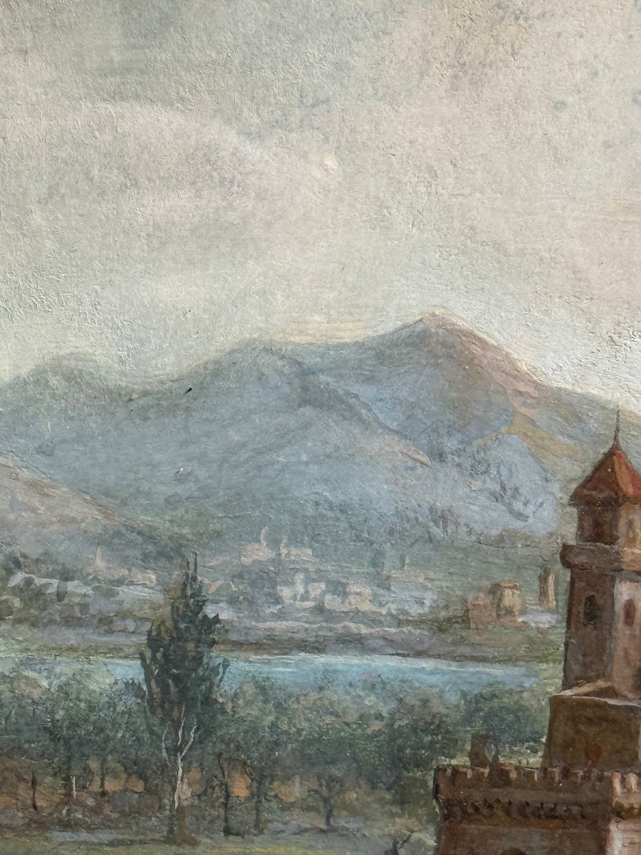 Gouache "paysage Animé à la rivière" XVIII° Siècle-photo-7