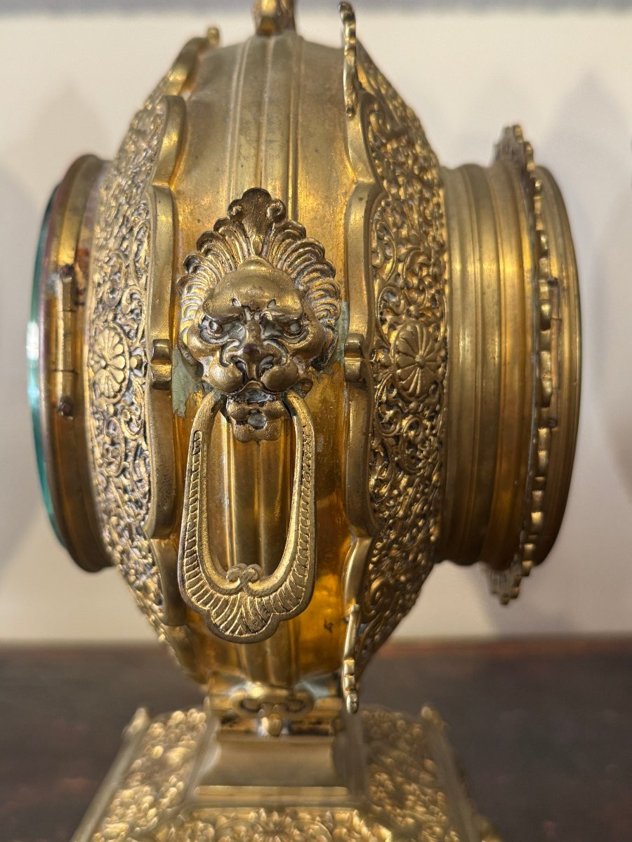 Attribuée à Ferdinand Barbedienne- Pendule En Bronze Doré Dans Le Goût Du Japon XIX° Siècle-photo-6