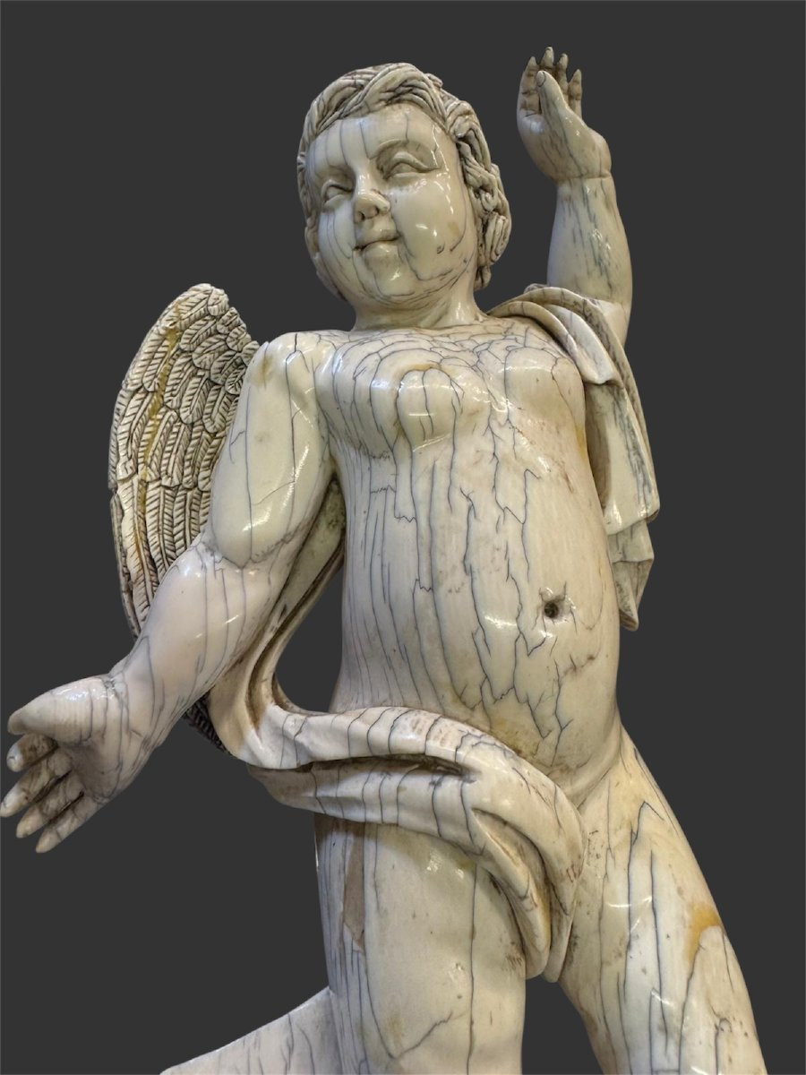 Indo-portuguese Ivory Angel Sculpture, 17th Century - -photo-1