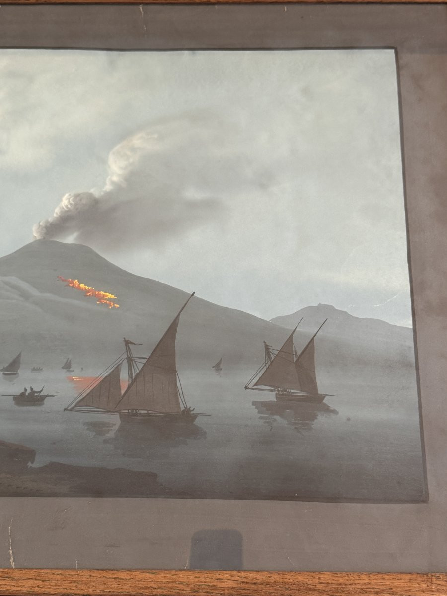 Gouache " l'éruption Du Vésuve"  XIX° Siècle -photo-1