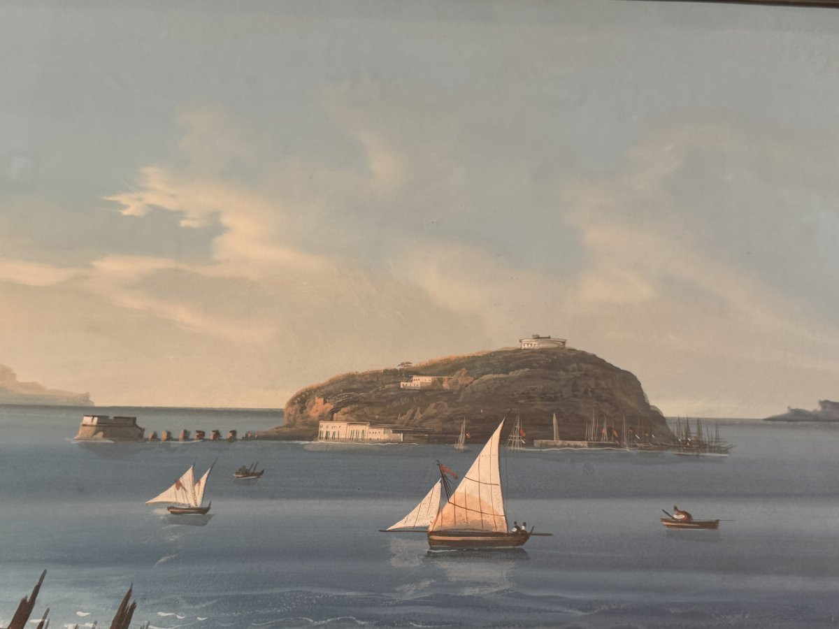 Gouache "view Of Nisida" Italian School Of The 19th Century-photo-4