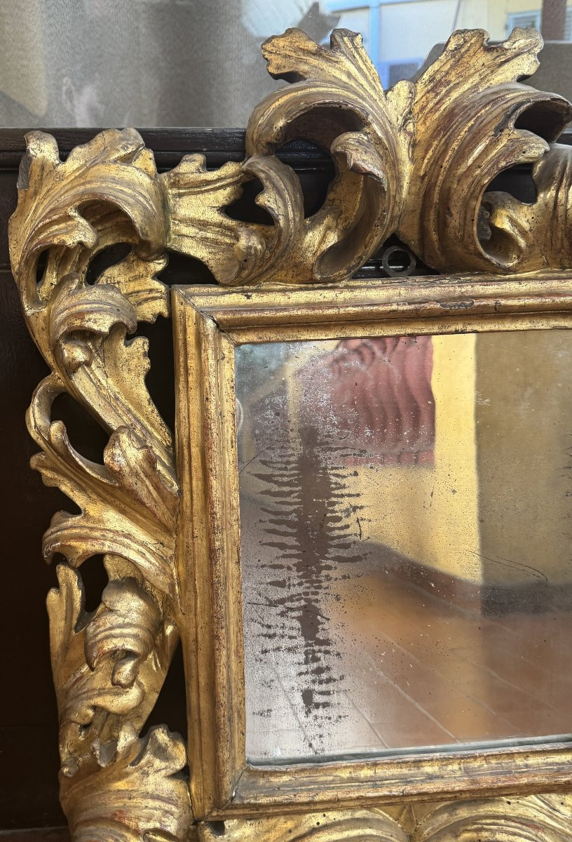 Italian Mirror In Carved And Gilded Wood, 17th Century-photo-2