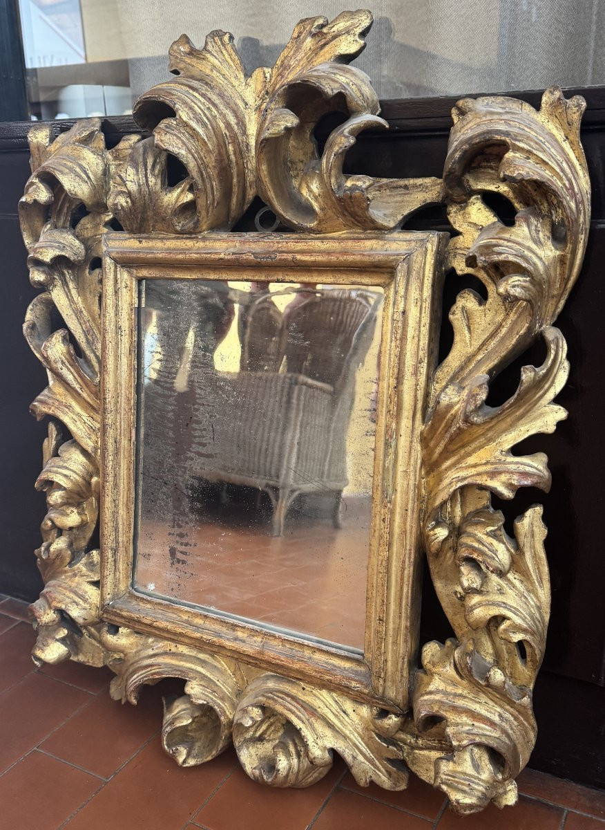 Italian Mirror In Carved And Gilded Wood, 17th Century-photo-4