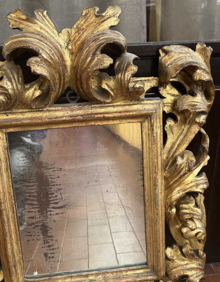 Italian Mirror In Carved And Gilded Wood, 17th Century-photo-2