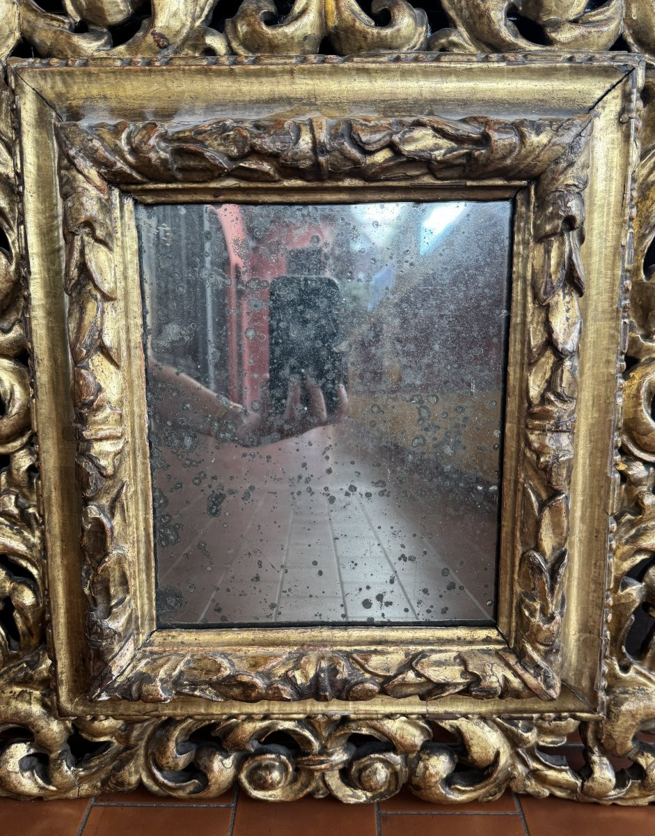 Carved Gilded Wood Mirror, Italy, 17th Century-photo-5