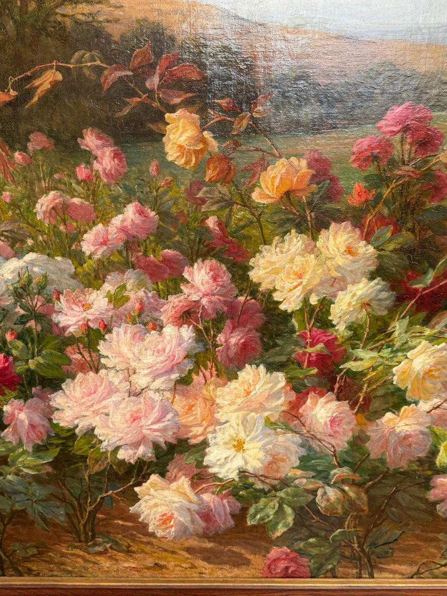 Perrin Gabriel - École Lyonnaise "Nature morte aux fleurs et paysage" XIX° Siècle-photo-5