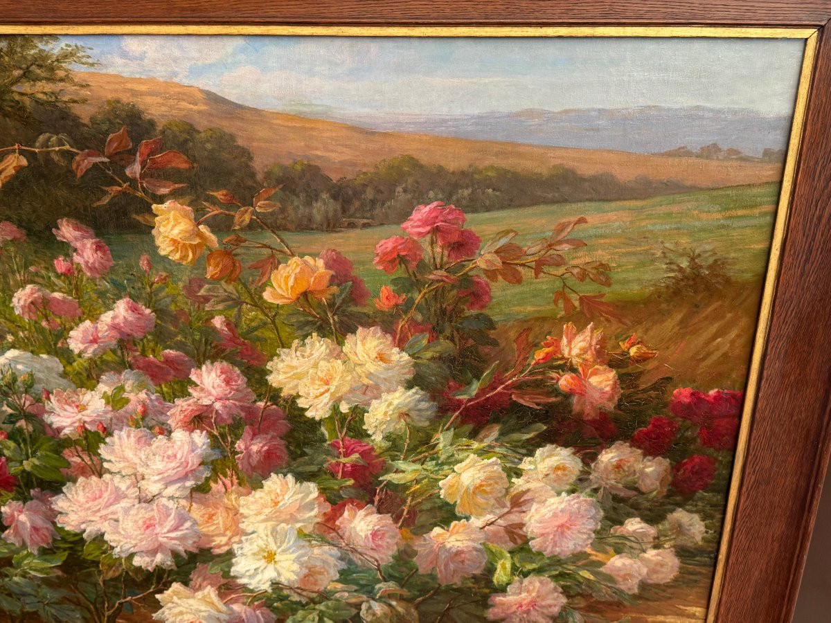 Perrin Gabriel - École Lyonnaise "Nature morte aux fleurs et paysage" XIX° Siècle-photo-7