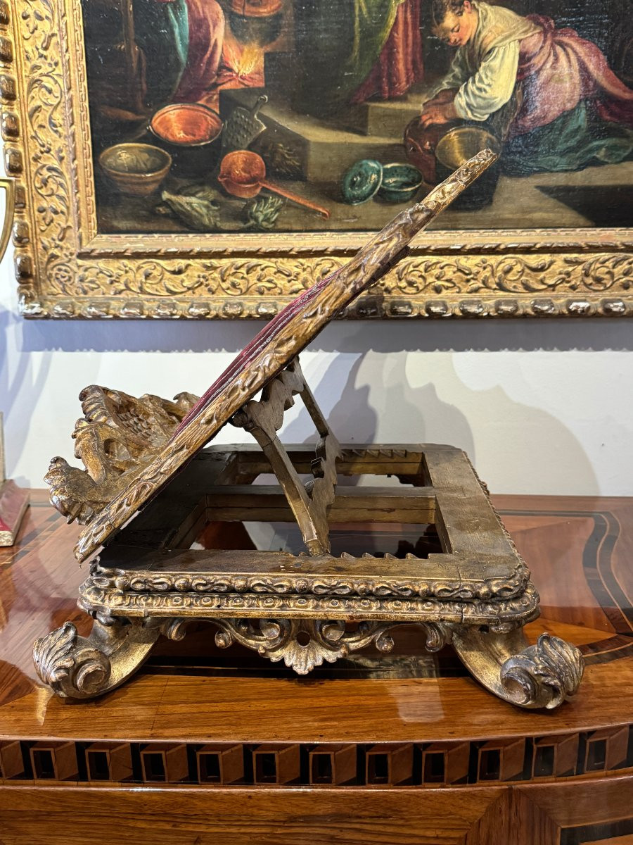 Carved And Gilded Wooden Lectern, Italy, Rome, Louis XIV Period-photo-3