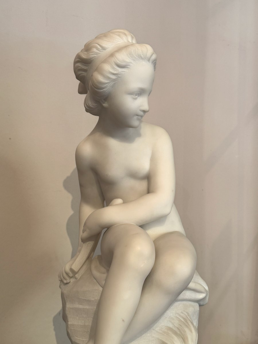 Sculpture en marbre " Psyché cachant l'arc de l'amour " XIXème-photo-3
