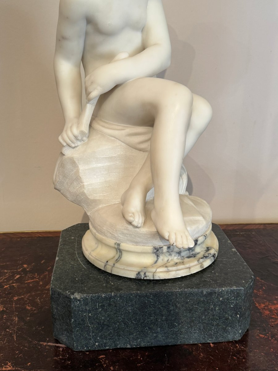 Sculpture en marbre " Psyché cachant l'arc de l'amour " XIXème-photo-3