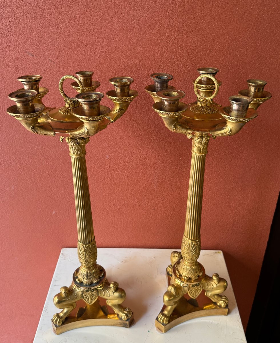 Paire de candélabres en bronze doré, époque XIX° siècle-photo-2