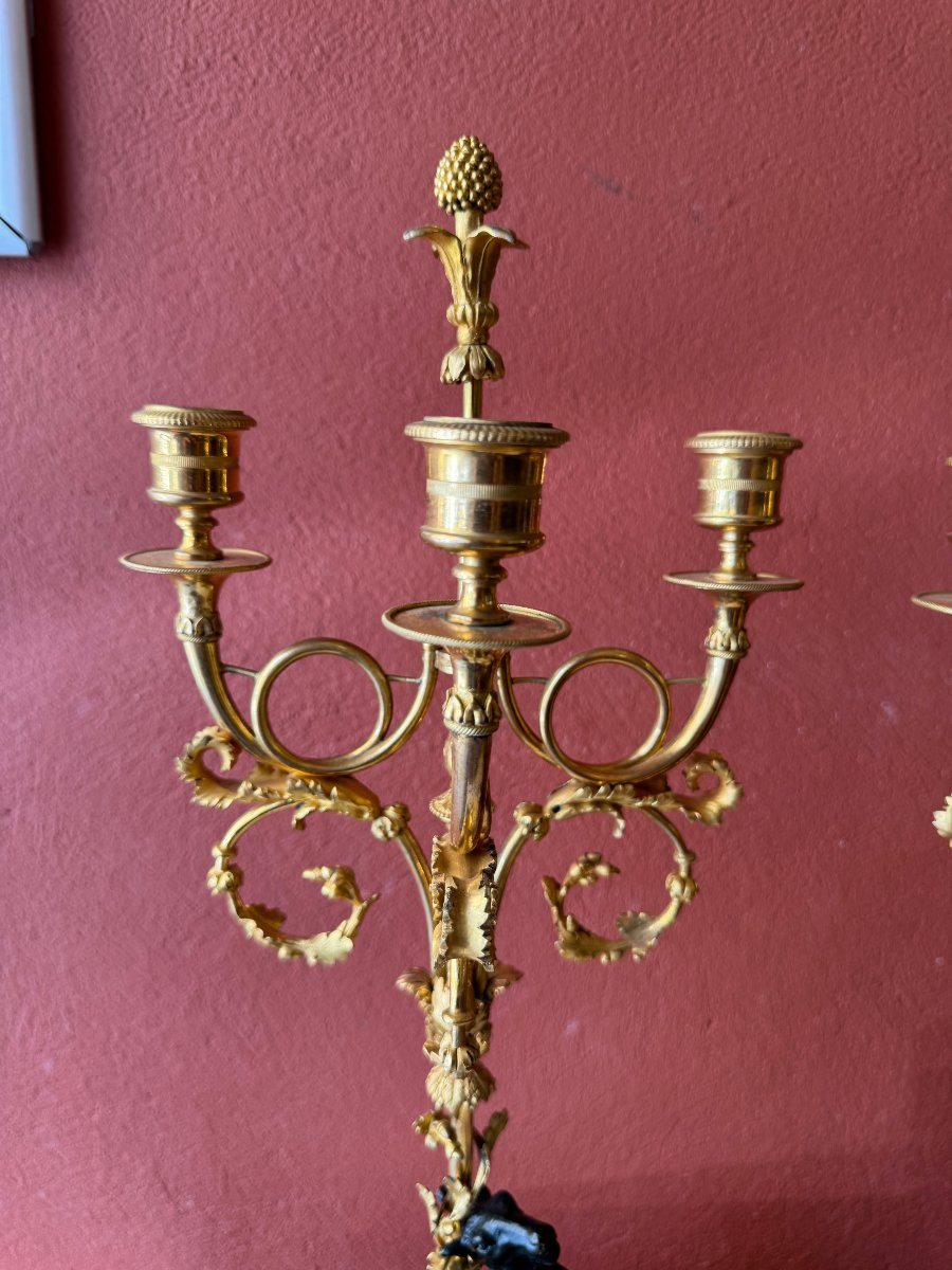 Paire de candélabres "aux cerfs" d'époque Louis XVI-photo-3