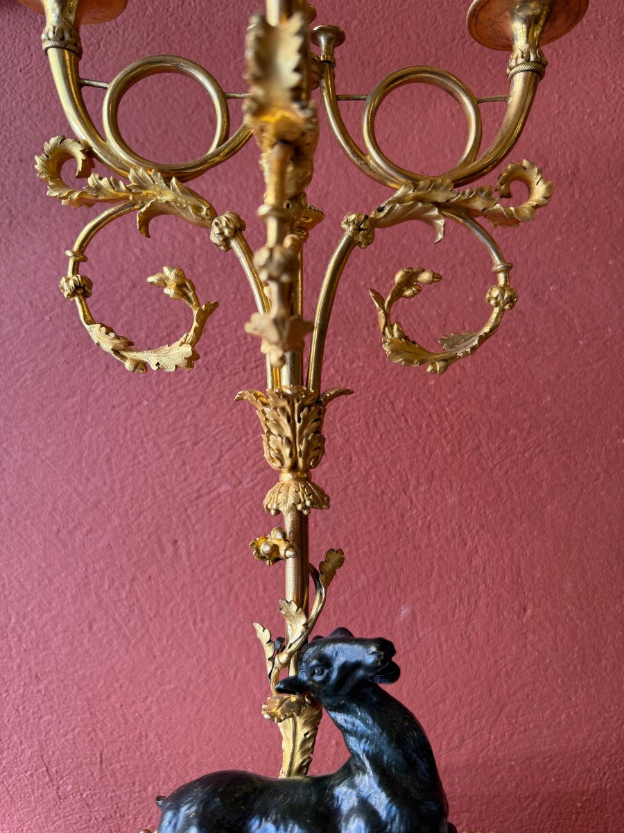 Paire de candélabres "aux cerfs" d'époque Louis XVI-photo-2
