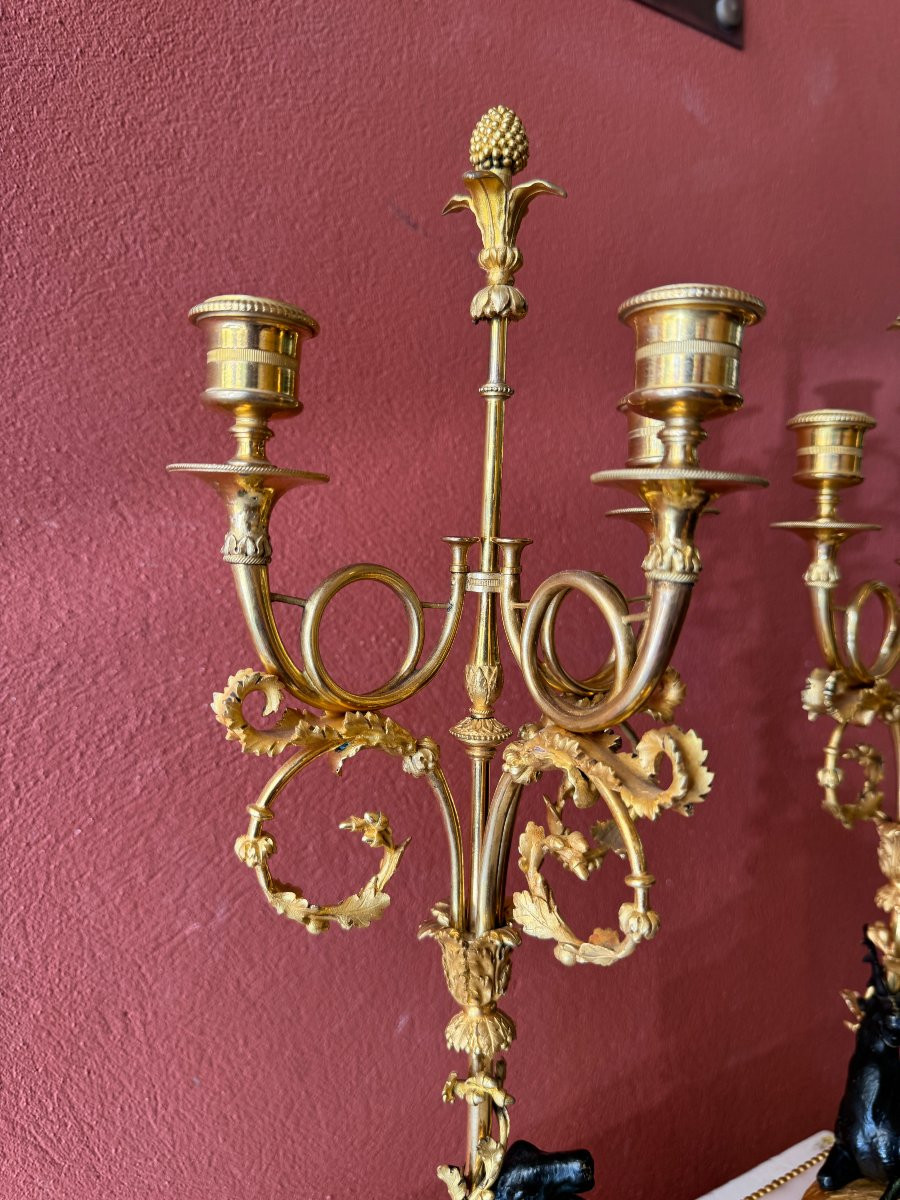 Paire de candélabres "aux cerfs" d'époque Louis XVI-photo-3