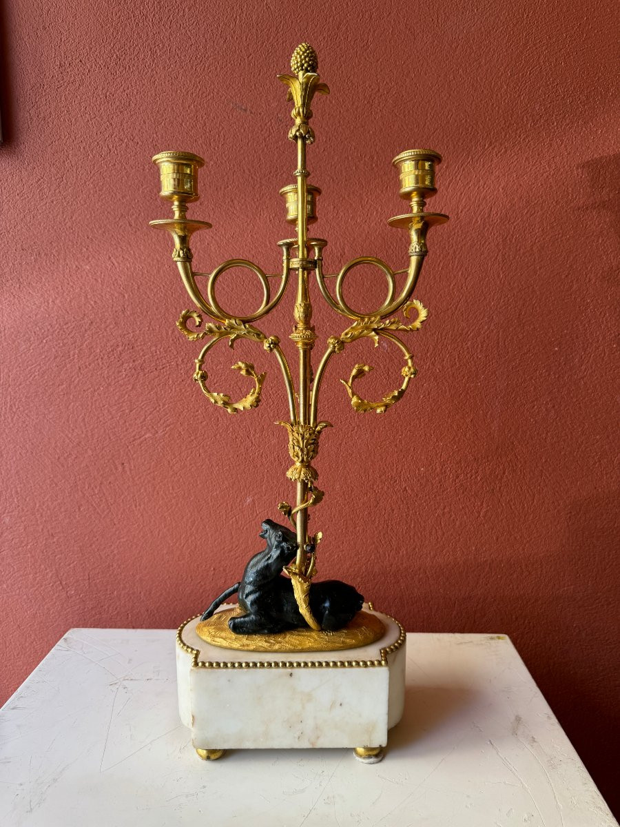 Paire de candélabres "aux cerfs" d'époque Louis XVI-photo-6