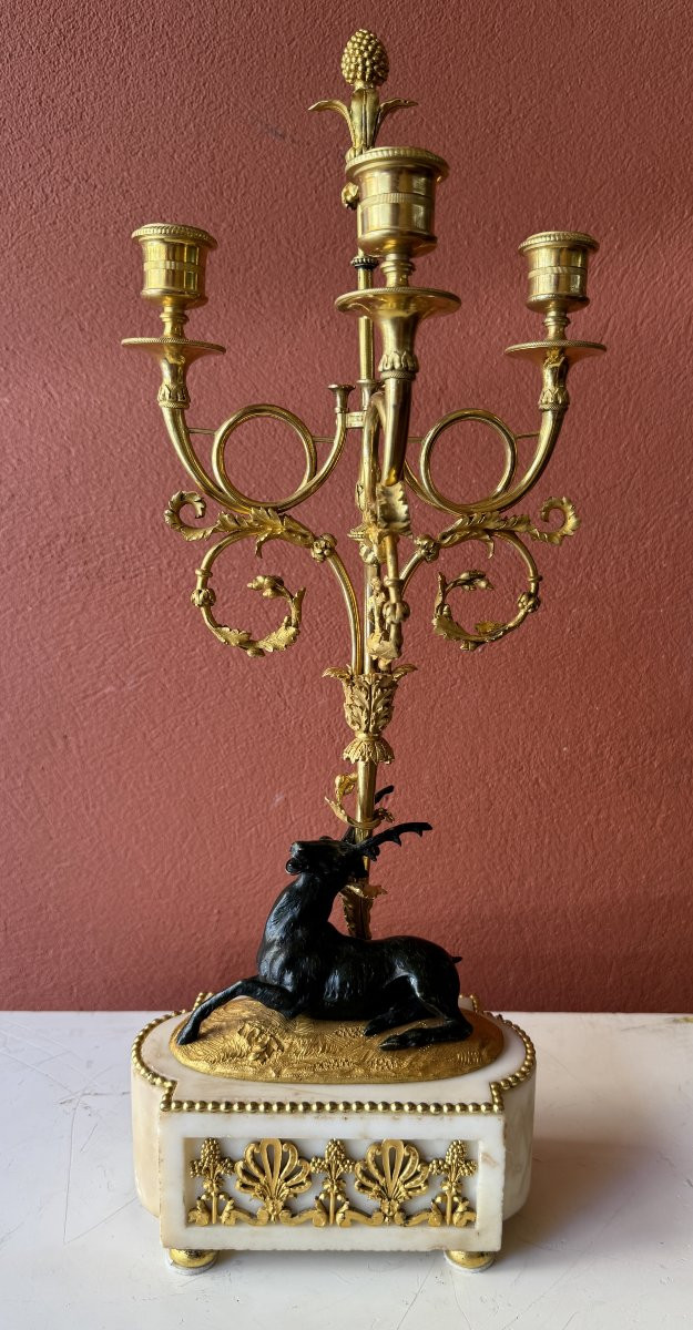 Paire de candélabres "aux cerfs" d'époque Louis XVI-photo-7