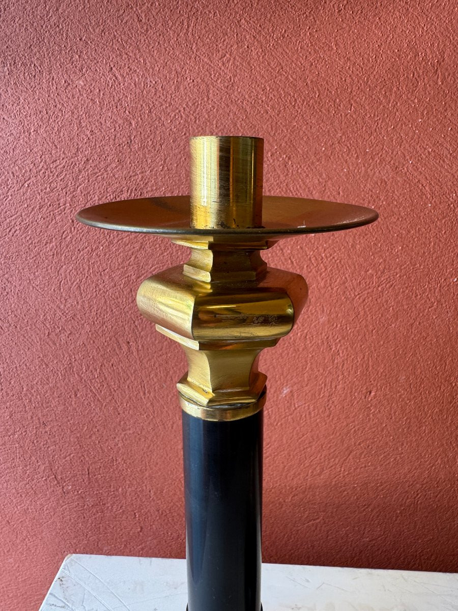 Crespi Gabriella (1922-2017) - Pair Of Candlesticks In Gilded Brass And Black Marble -photo-1
