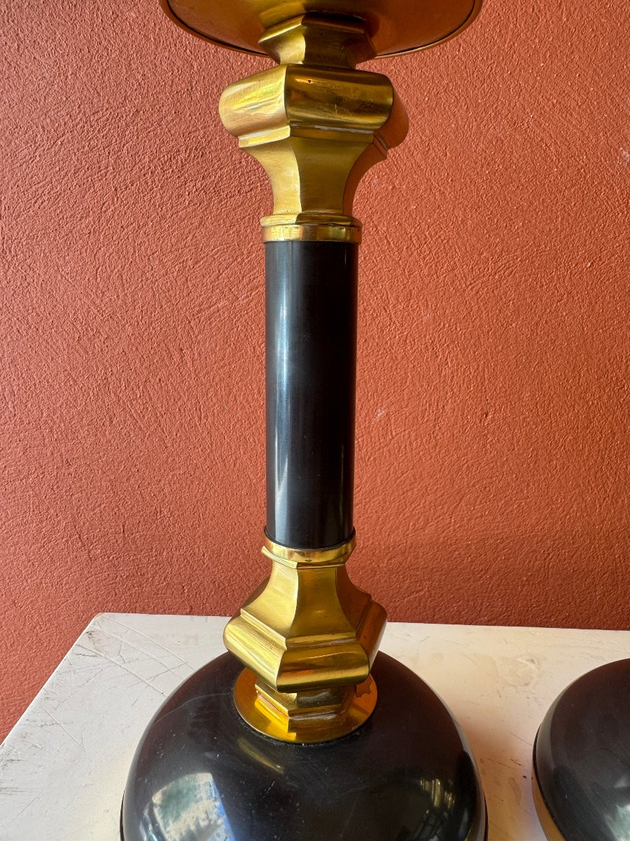 Crespi Gabriella (1922-2017) - Pair Of Candlesticks In Gilded Brass And Black Marble -photo-2