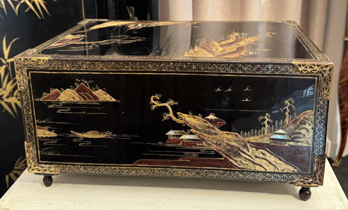 Coffret écritoire de voyage en laque incrustation nacre - Japon XVIII° - Art Namban-photo-3
