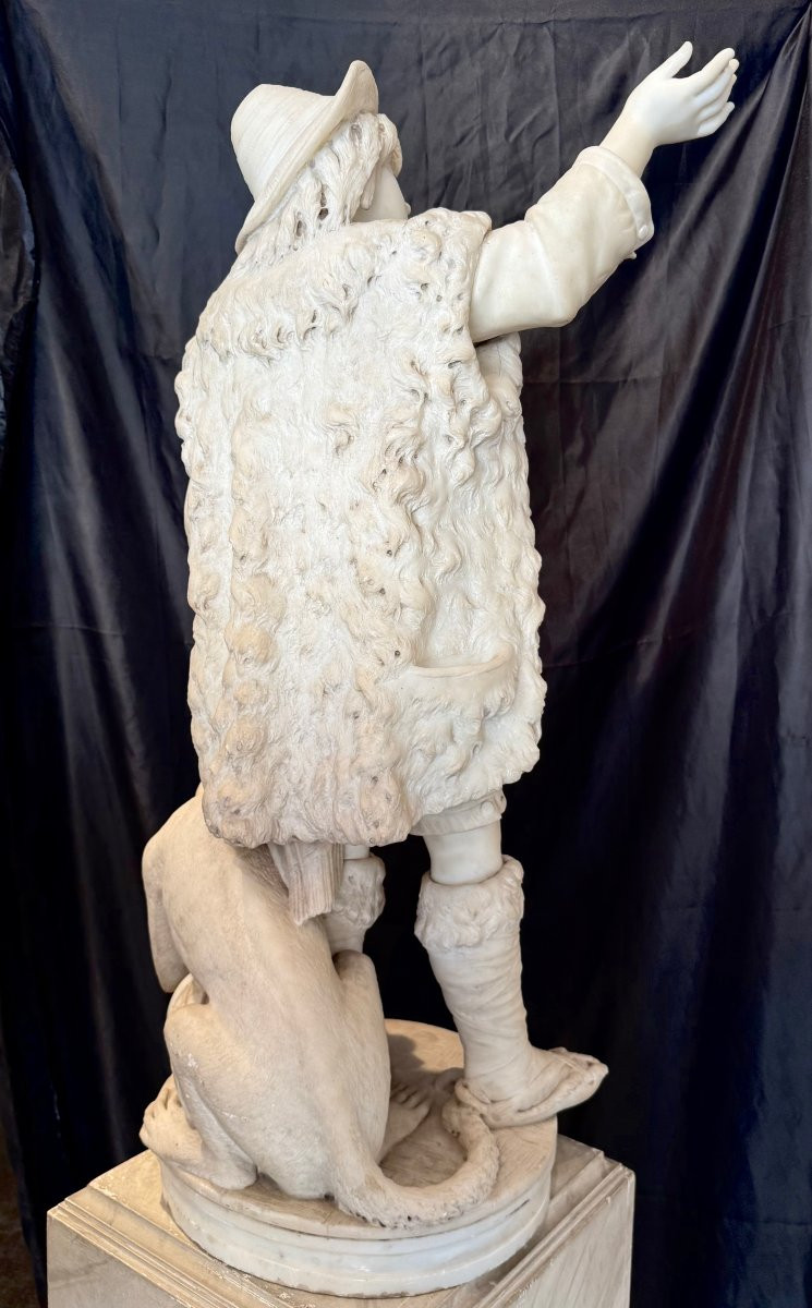 Bazzanti Pietro Marble Sculpture Representing "young Acrobat And His Monkey" 19th Century -photo-4