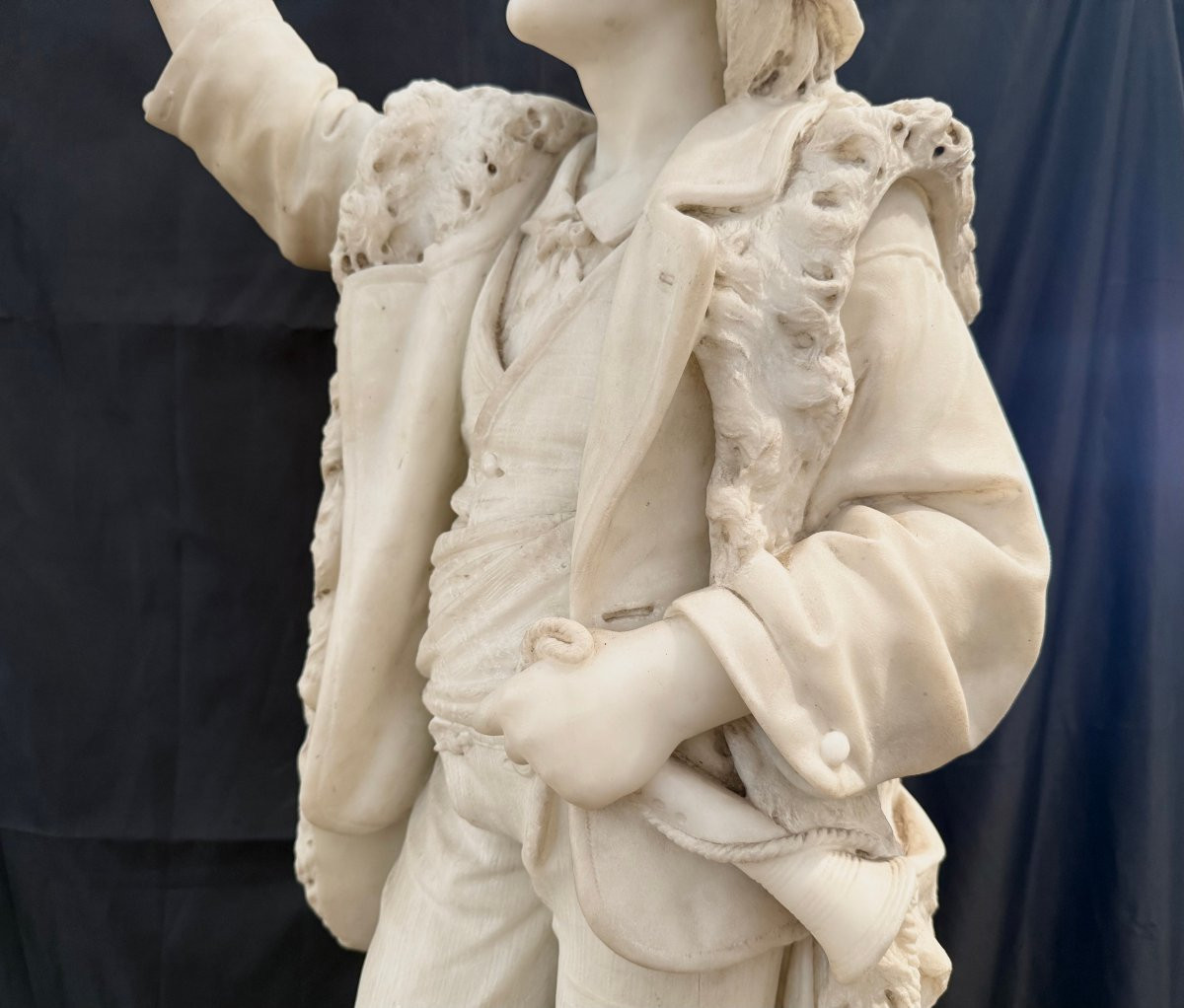 Bazzanti Pietro Marble Sculpture Representing "young Acrobat And His Monkey" 19th Century -photo-3