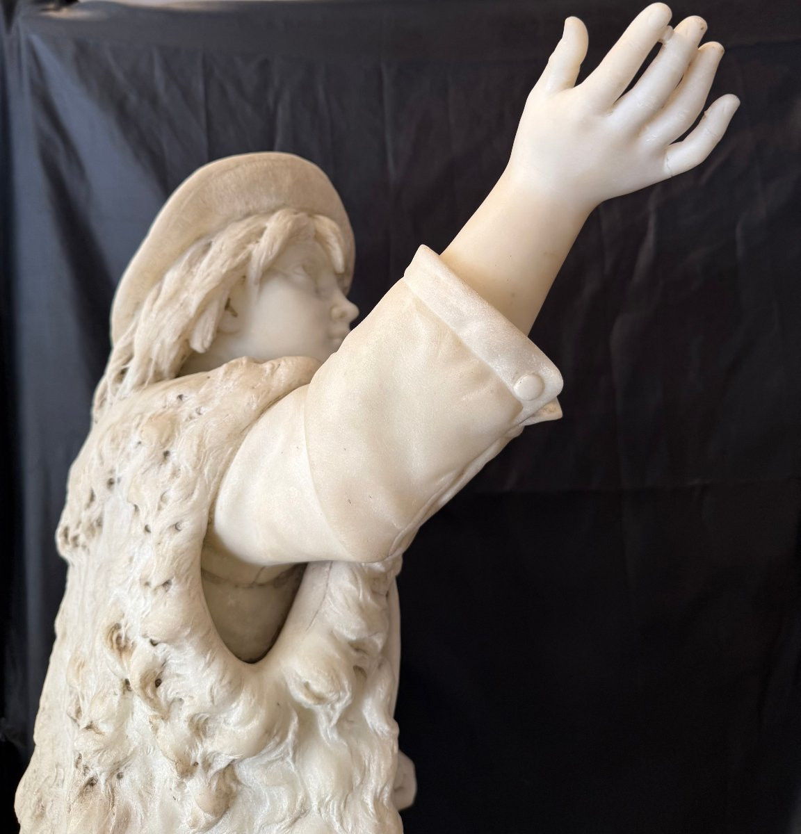 Bazzanti Pietro Marble Sculpture Representing "young Acrobat And His Monkey" 19th Century -photo-7