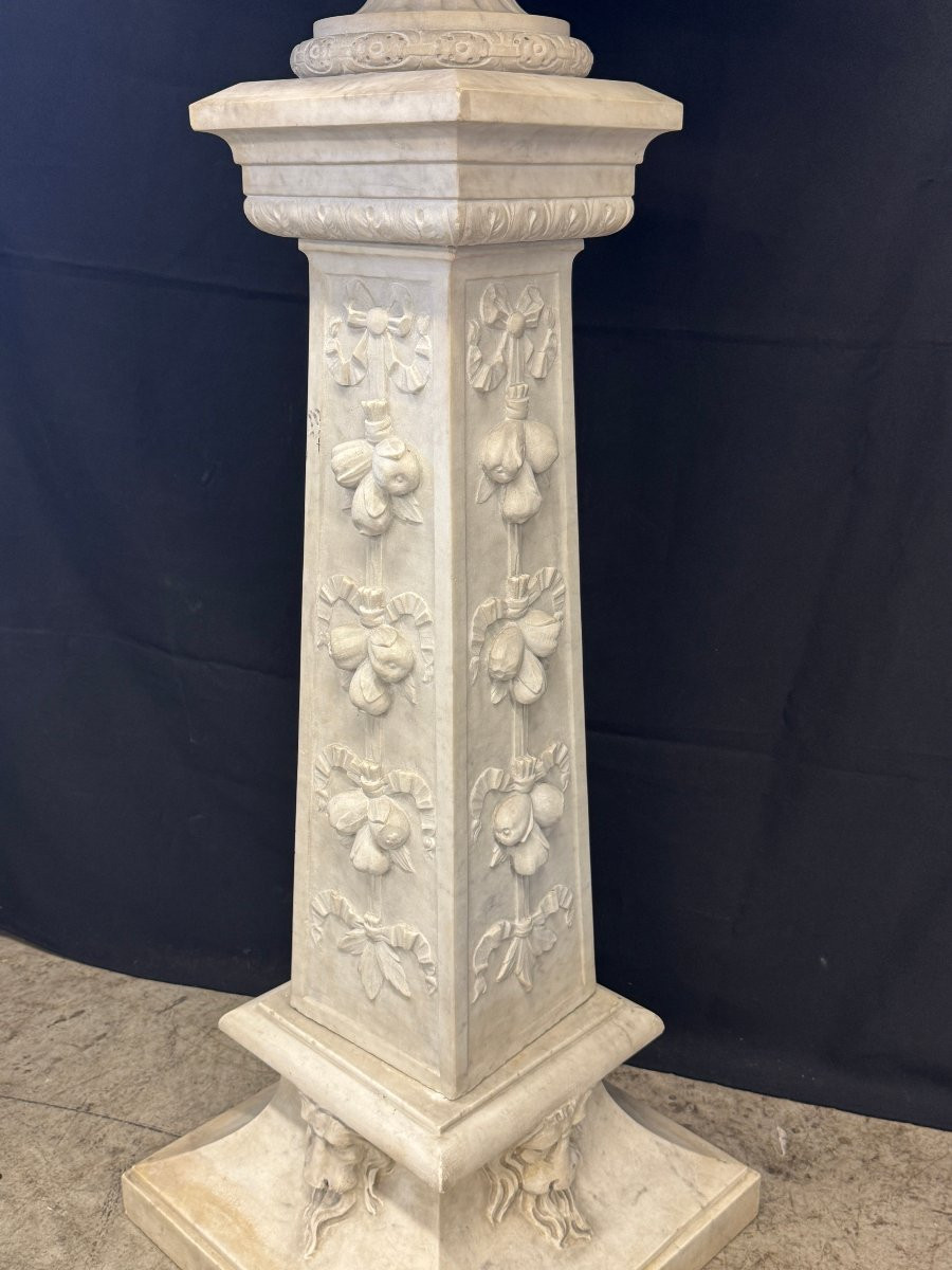 Basin On A Column In White Carrara Marble, Late 19th Century-photo-4