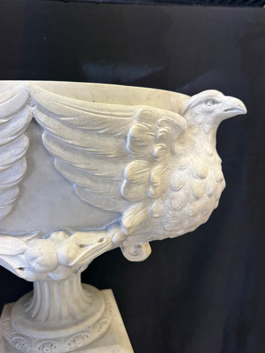 Basin On A Column In White Carrara Marble, Late 19th Century-photo-8