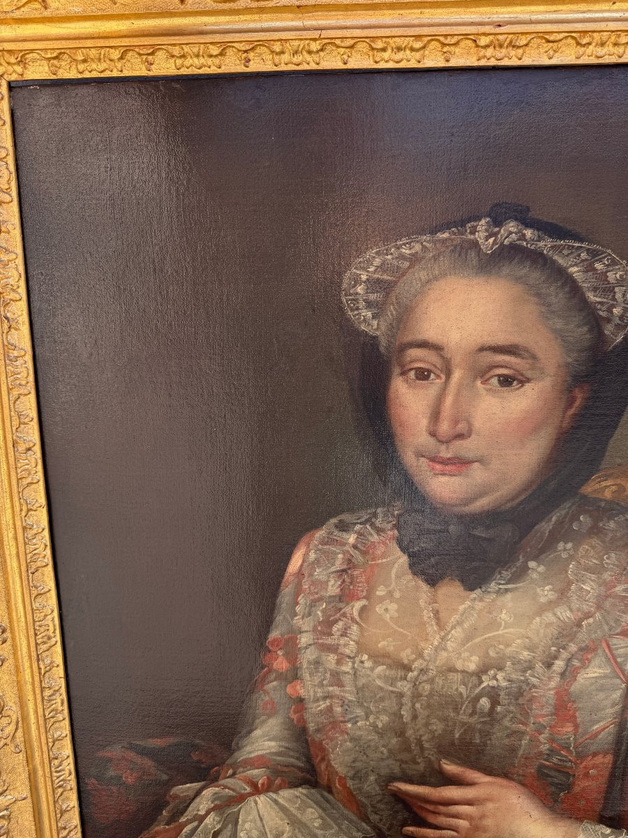 Huile sur toile "Portrait de dame" XVIII° siècle-photo-4