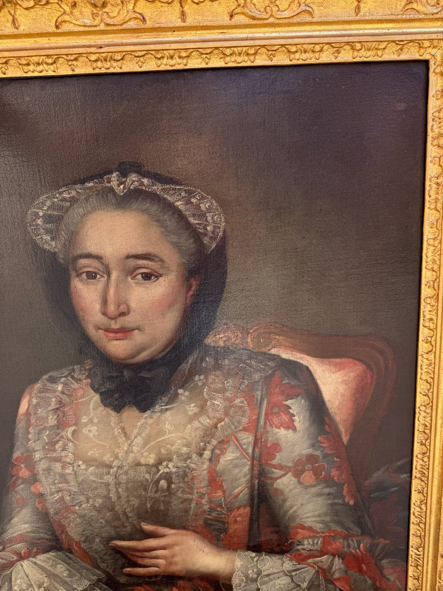 Huile sur toile "Portrait de dame" XVIII° siècle-photo-5