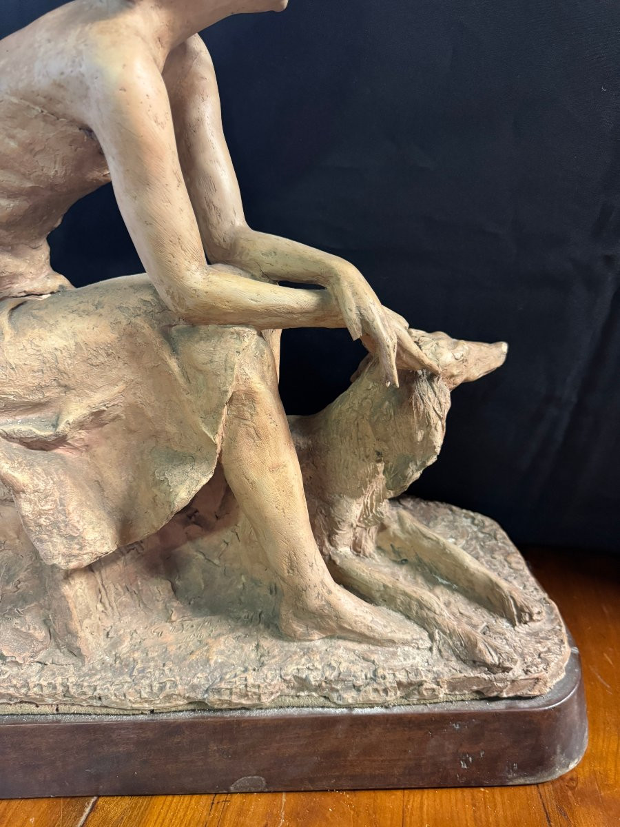Giandomenico De Marchis (1893-1967) Sculpture "woman With A Greyhound" In Terracotta - 1940s-photo-6