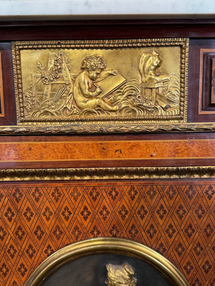 Paul Sormani Att. To - Sideboard In Veneered Wood, Marquetry And Gilded Bronze, 19th Century -photo-7