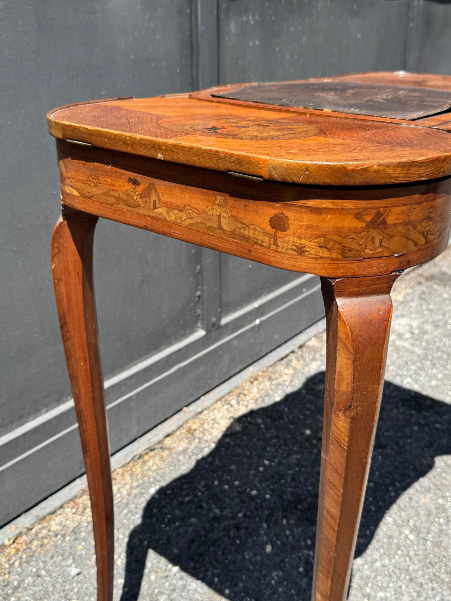 Small Writing Table In Rosewood Inlaid With Landscapes, Louis XV Period-photo-8