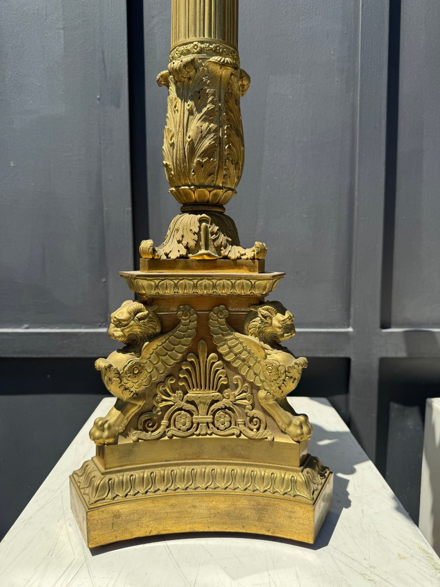 Paire de grands candélabres en bronze doré à six lumières - Epoque début XIX° siècle -photo-4