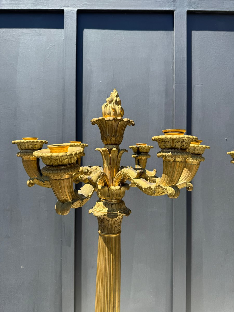 Paire de grands candélabres en bronze doré à six lumières - Epoque début XIX° siècle -photo-1