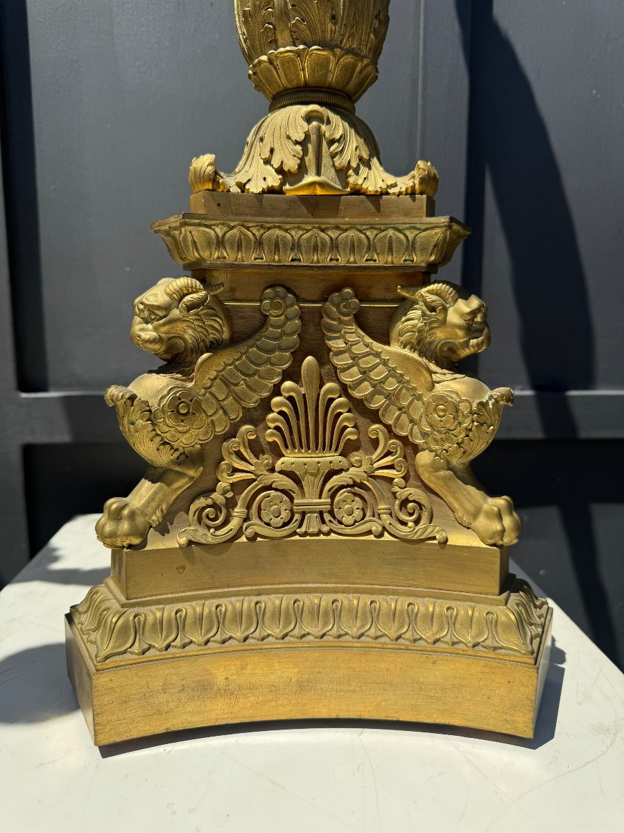 Paire de grands candélabres en bronze doré à six lumières - Epoque début XIX° siècle -photo-8