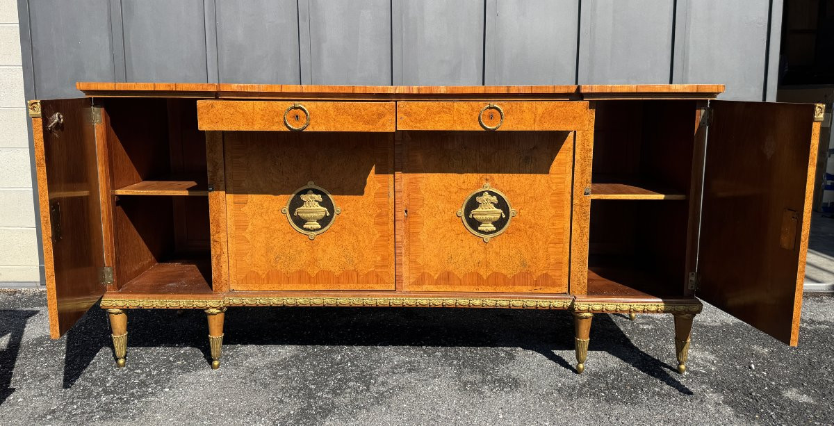 Dining Room In Elm Burl Veneer And Gilded Bronze, Gouffé Jeune, Early 20th Century-photo-3