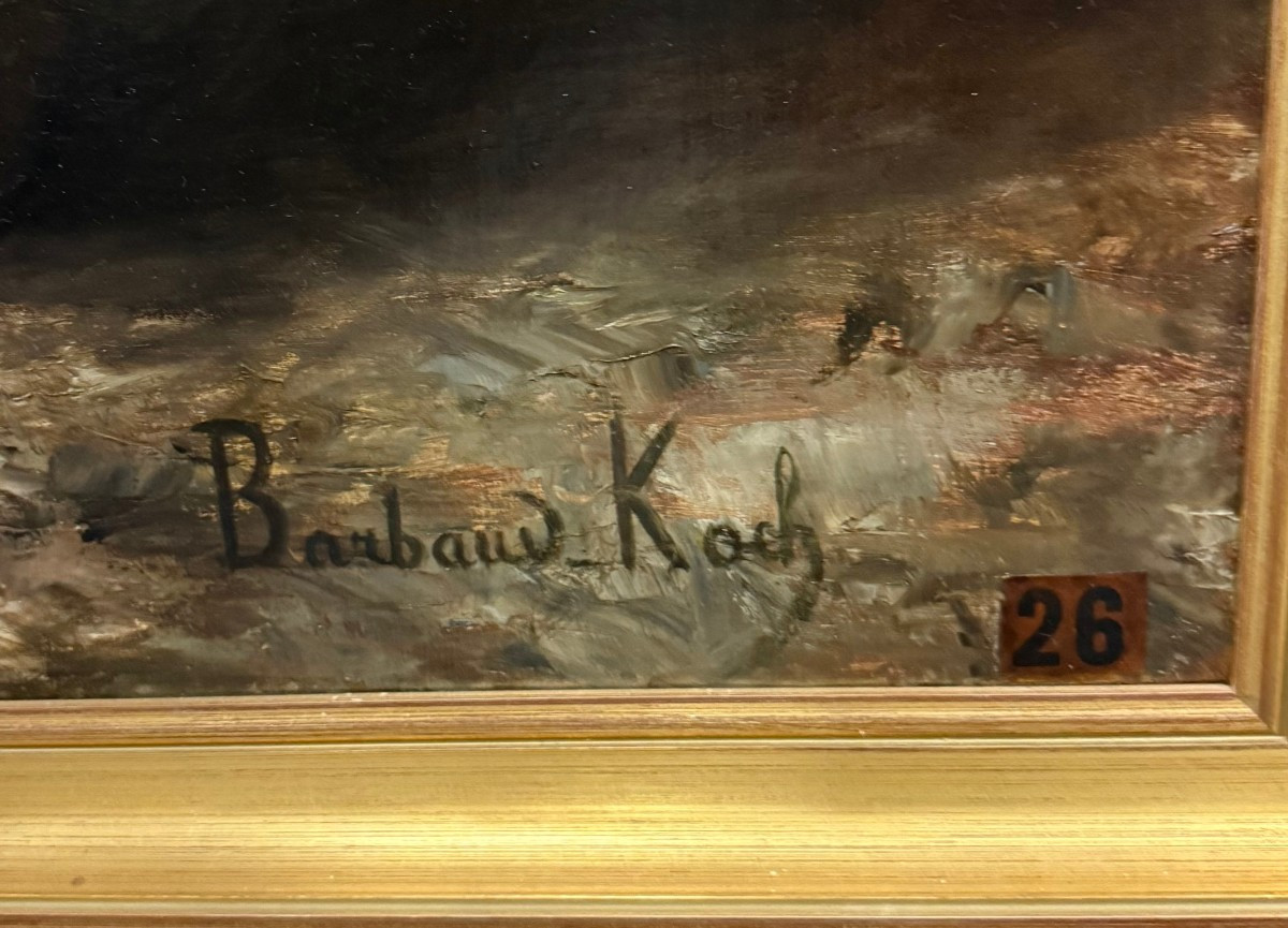 BARBAUD-KOCH Marthe-Elisabeth (1862-1928)  Roses et raisins dans un paysage-photo-2