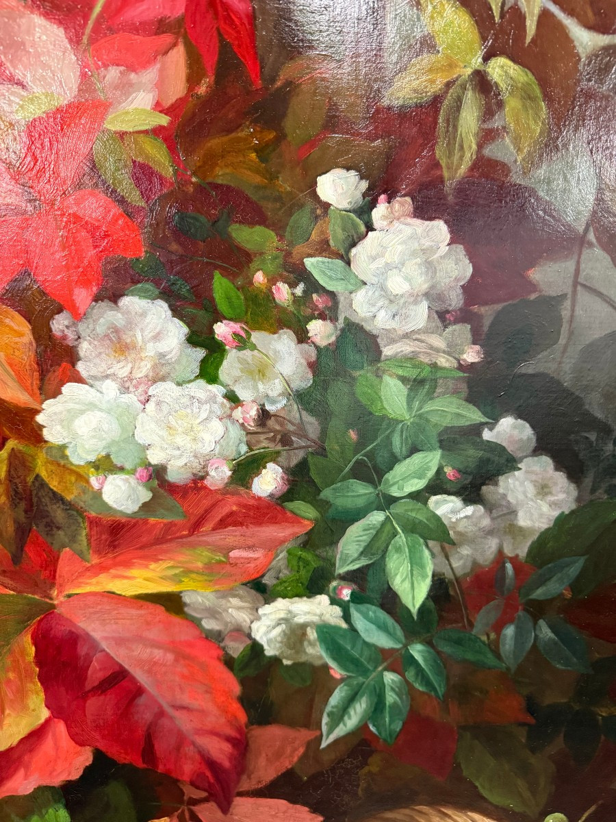 BARBAUD-KOCH Marthe-Elisabeth (1862-1928)  Roses et raisins dans un paysage-photo-3