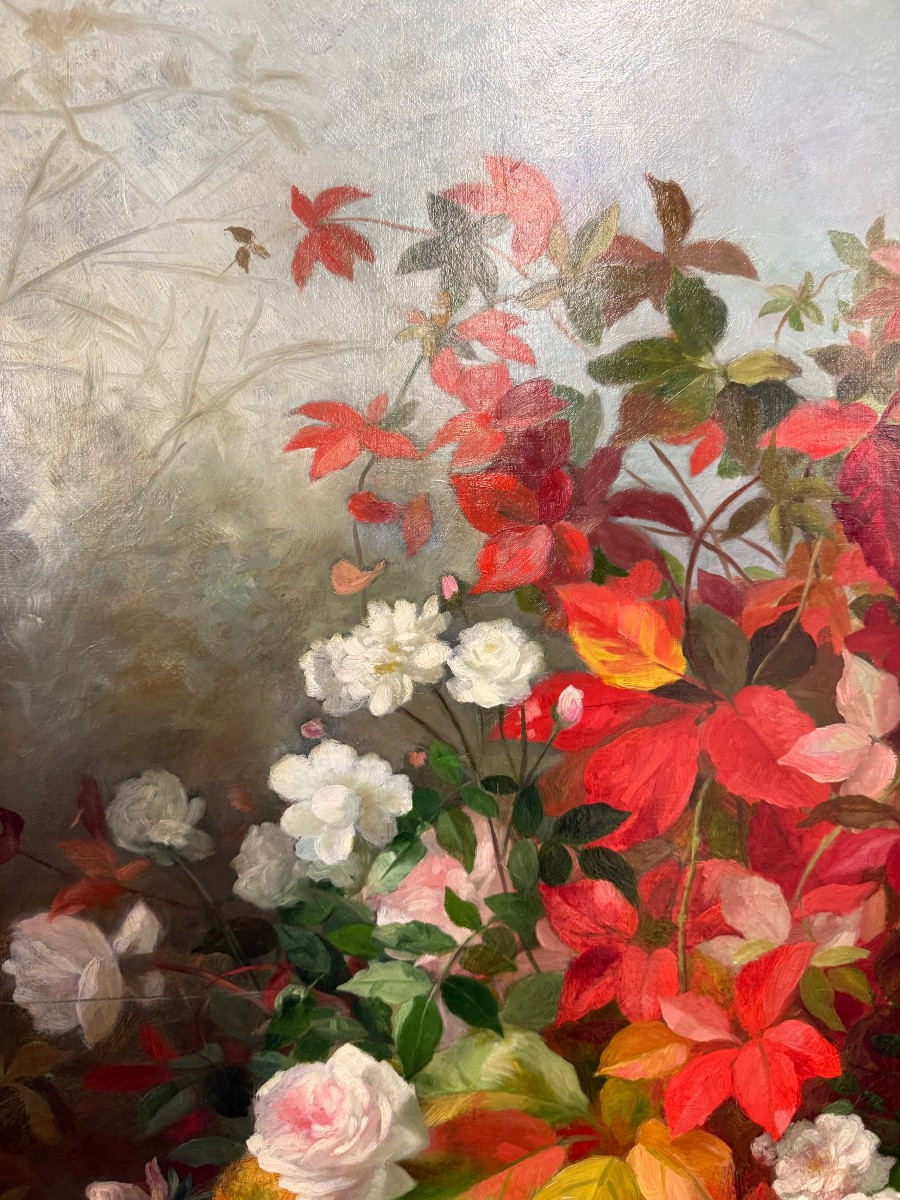 BARBAUD-KOCH Marthe-Elisabeth (1862-1928)  Roses et raisins dans un paysage-photo-4